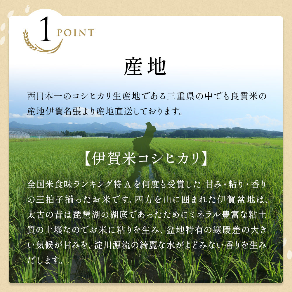 令和6年産 伊賀米コシヒカリ 玄米10kg (10kgx1袋or5kgx2袋) 選べる精米方法 送料無料