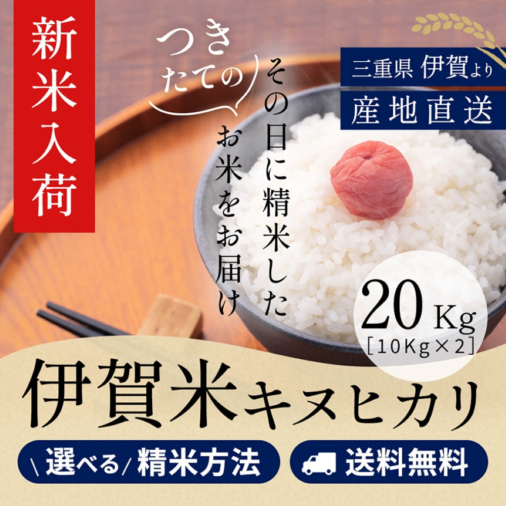【新米】令和8年産 伊賀米キヌヒカリ 玄米20kg(10kgｘ2袋) 選べる精米方法 送料無料