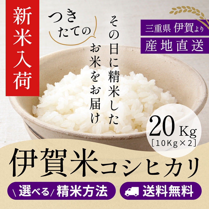 【新米】令和8年産 【特別栽培米】伊賀米コシヒカリ 玄米20kg(10kgｘ2袋) 選べる精米方法 送料無料