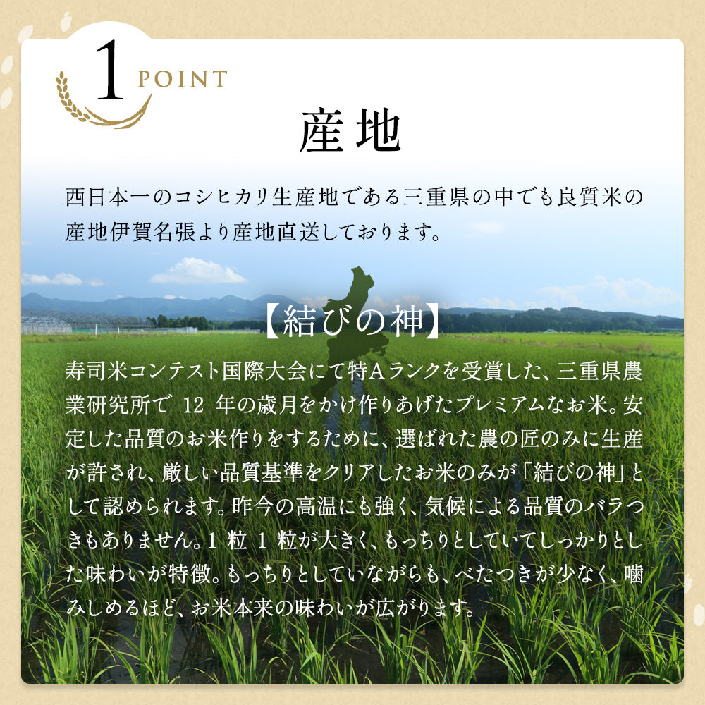 新米】令和6年産 三重県産結びの神 玄米30kg（10kg×3袋） 選べる精米方法 送料無料 – 伊賀米処 富永米穀店【公式通販】