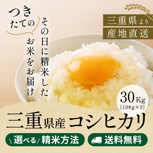 令和7年産 三重県産コシヒカリ 玄米30kg(10kg×3袋) 選べる精米方法 送料無料