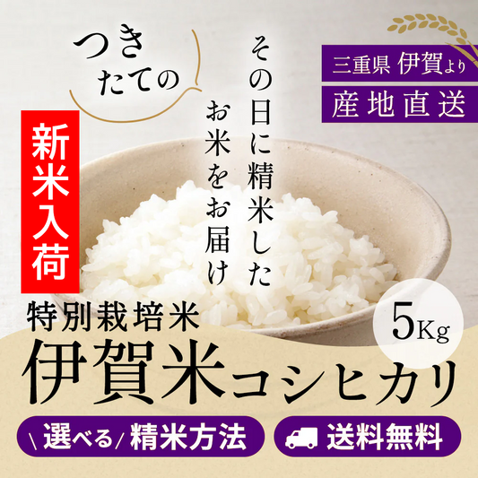 令和7年産【特別栽培米】伊賀米コシヒカリ 三重県伊賀産 玄米5kg 選べる精米方法 送料無料