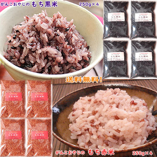 国産雑穀 黒米 赤米 合計2kg 各1kg(250g×4袋・4袋)セット 農薬不使用「がんこおやじのもち黒米・赤米」